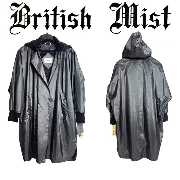 NWT Sigrid Olsen Metallic Charcoal Oversized Hooded Raincoat Poncho Jacket OSFA - Picture 1 of 16